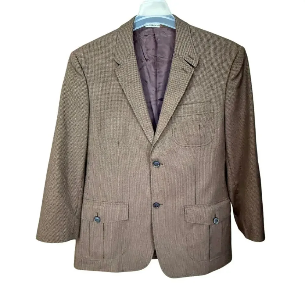 VTG Perry Ellis Houndstooth Tweed Professor Academia Elbow Patch Blazer 44 Reg